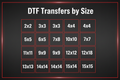 DTF Transfers by Size Chart