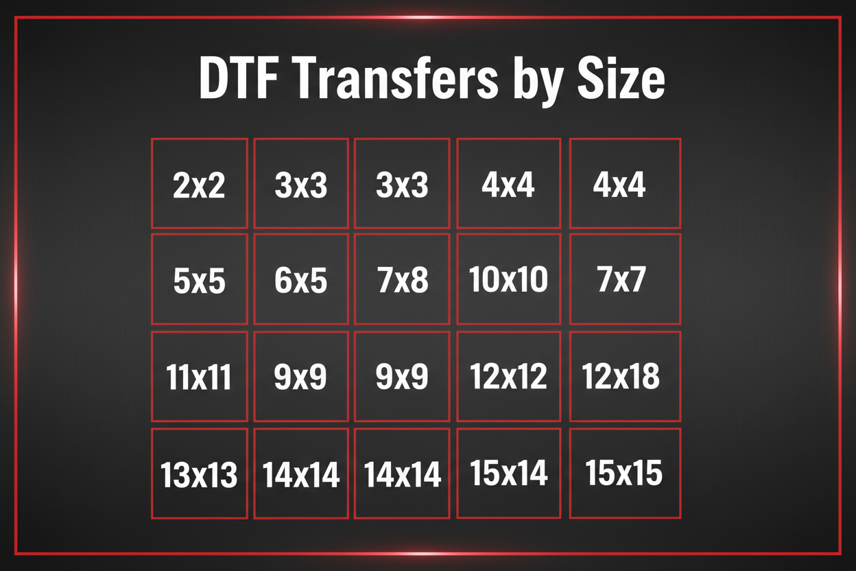 DTF Transfers by Size Chart