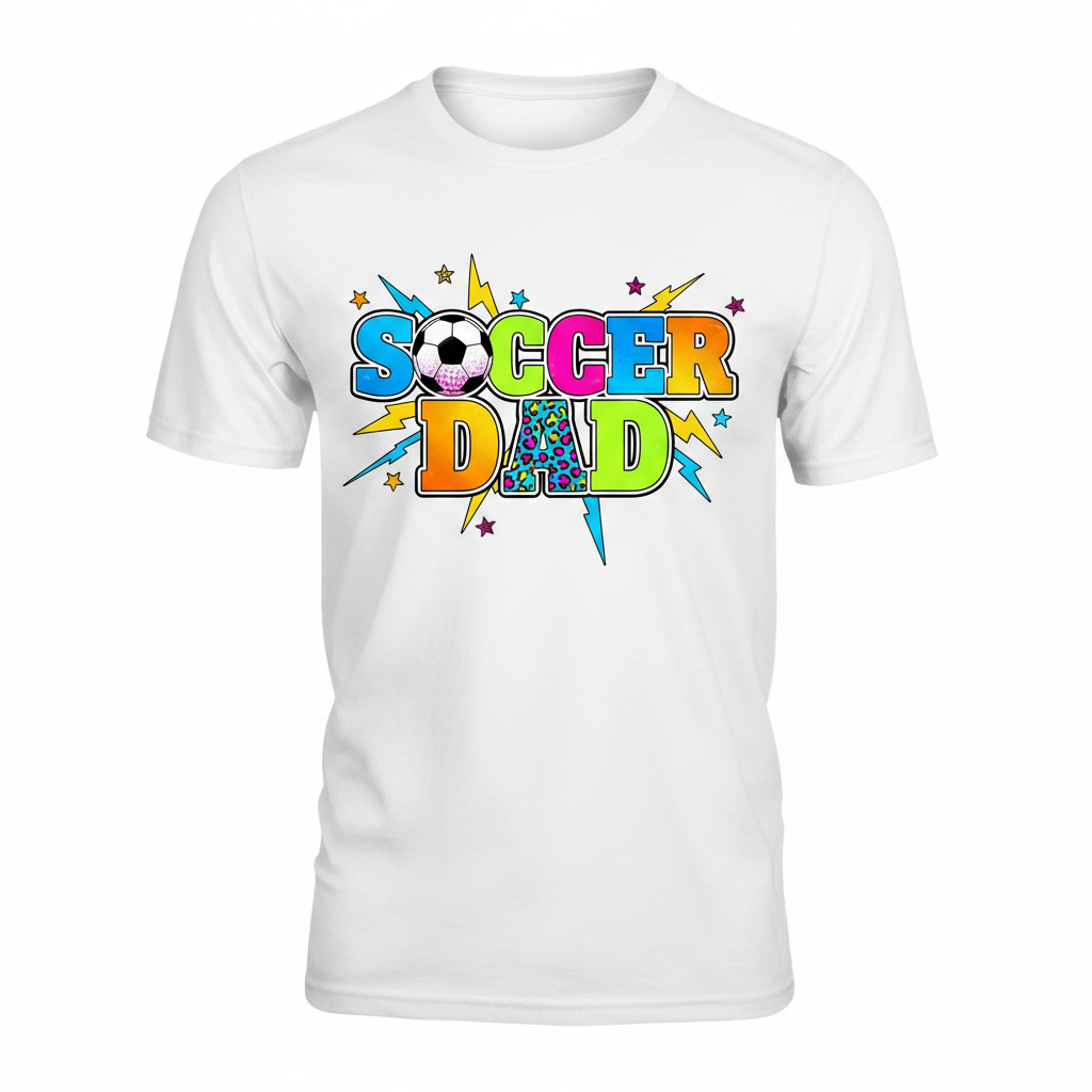Soccer Dad DTF design on white shirt